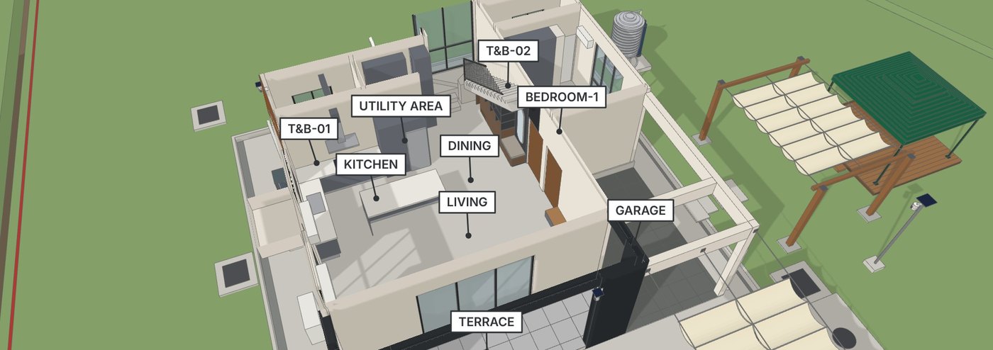 Ground floor of the sample house with cabinets added