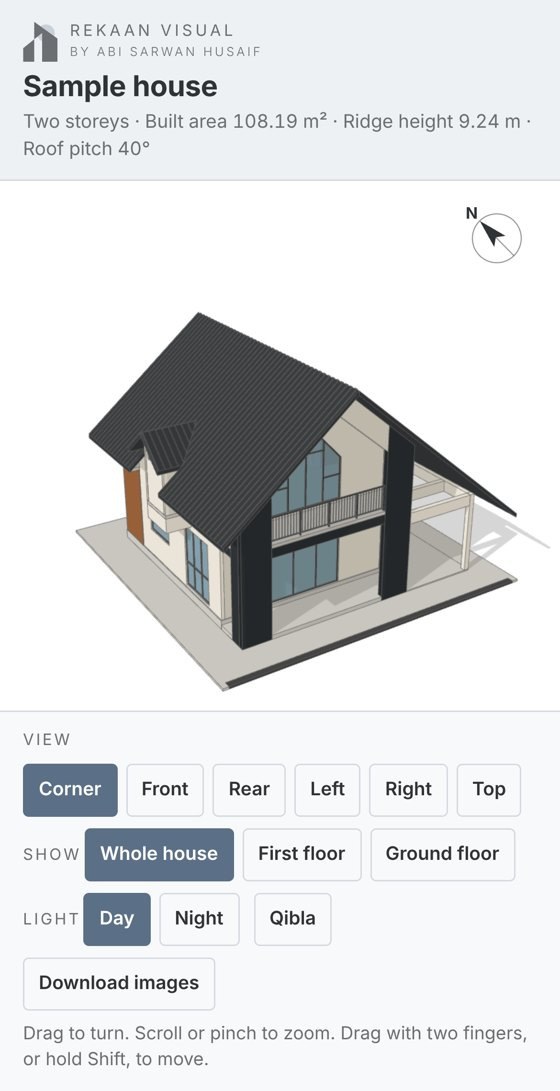 The sample house in the online 3D viewer on a phone